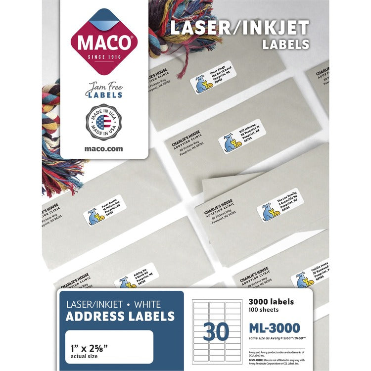 MACO White Laser/Ink Jet Address Label [SKU - MACML3000]
