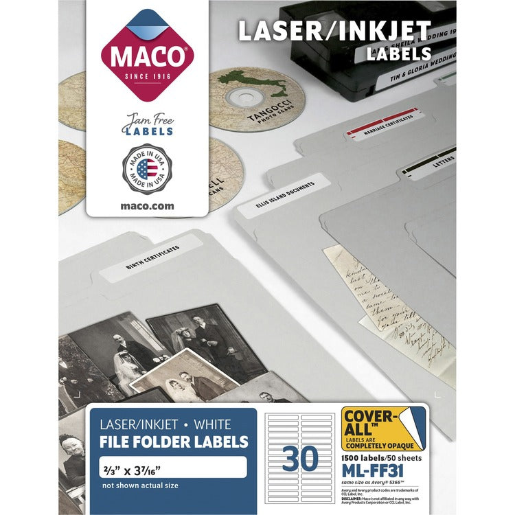 Maco Assorted Laser/Inkjet File Folder Labels [SKU - MACMLFF31]