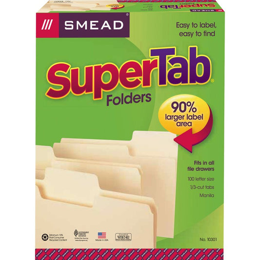 Smead SuperTab 1/3 Tab Cut Letter Recycled Top Tab File Folder [SKU - SMD10301]