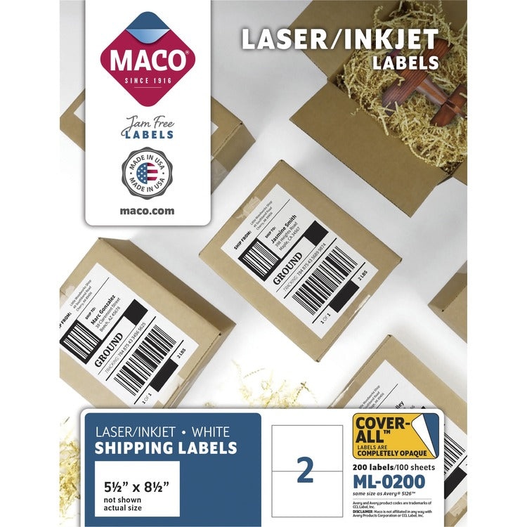 MACO White Laser/Ink Jet Internet Shipping Label [SKU - MACML0200]