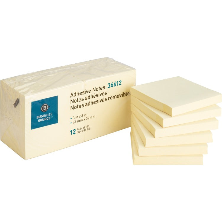 Business Source Yellow Repositionable Adhesive Notes [SKU - BSN36612]
