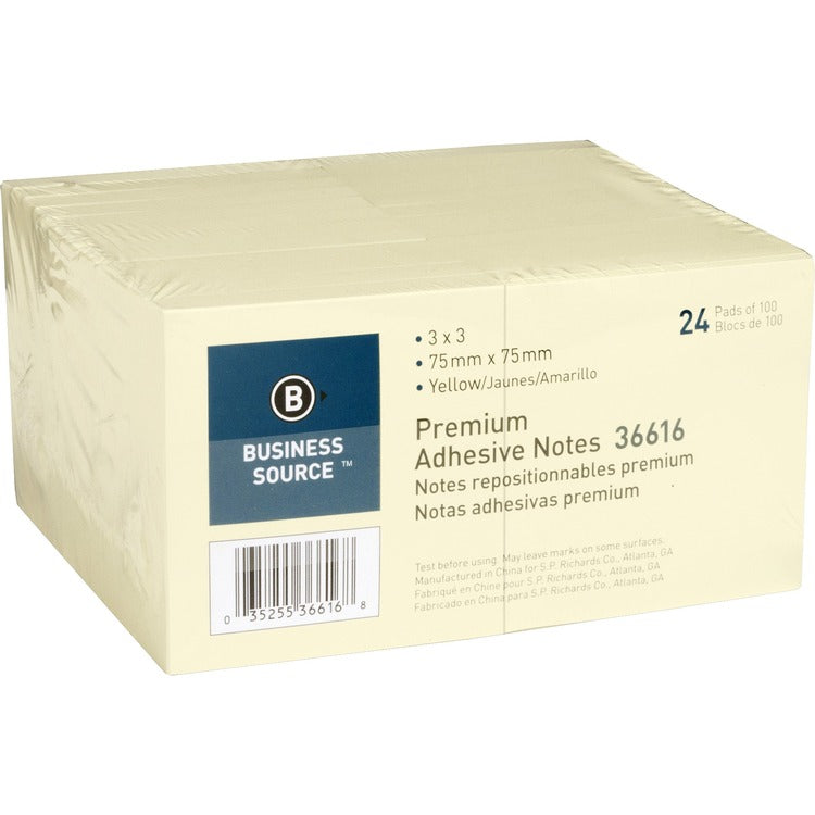 Business Source Yellow Repostionable Adhesive Notes [SKU - BSN36616]