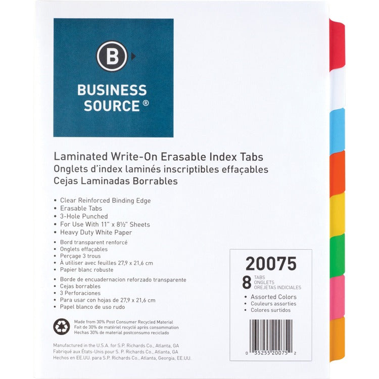 Business Source Laminated Write-On Tab Indexes [SKU - BSN20075]