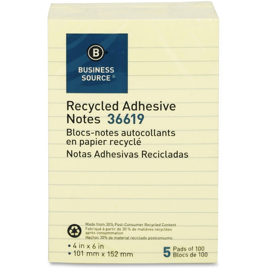 Business Source Yellow Adhesive Notes [SKU - BSN36619]