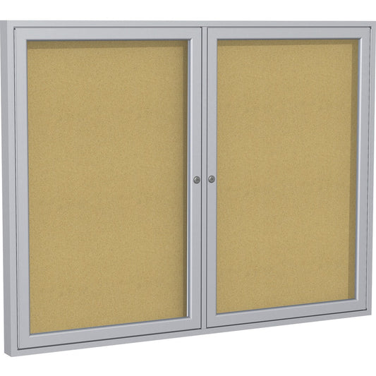 Ghent 2 Door Enclosed Natural Cork Bulletin Board with Satin Frame [SKU - GHEPA24860K]