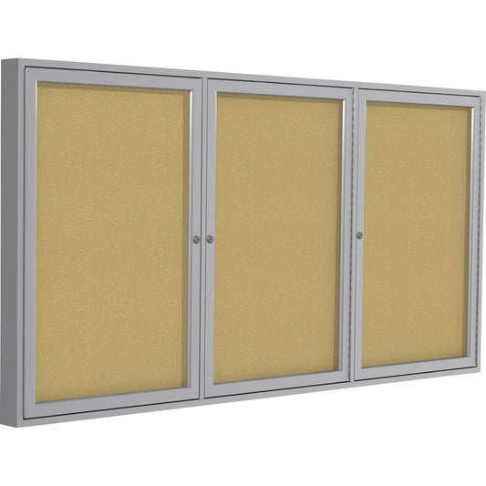 Ghent 3 Door Enclosed Natural Cork Bulletin Board with Satin Frame [SKU - GHEPA34896K]