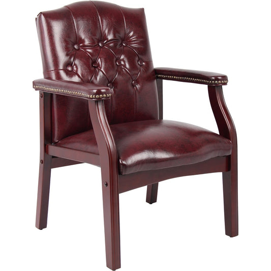 Boss Traditional Oxblood Vinyl Guest Chair with Mahogany Finish [SKU - BOPB959BY]