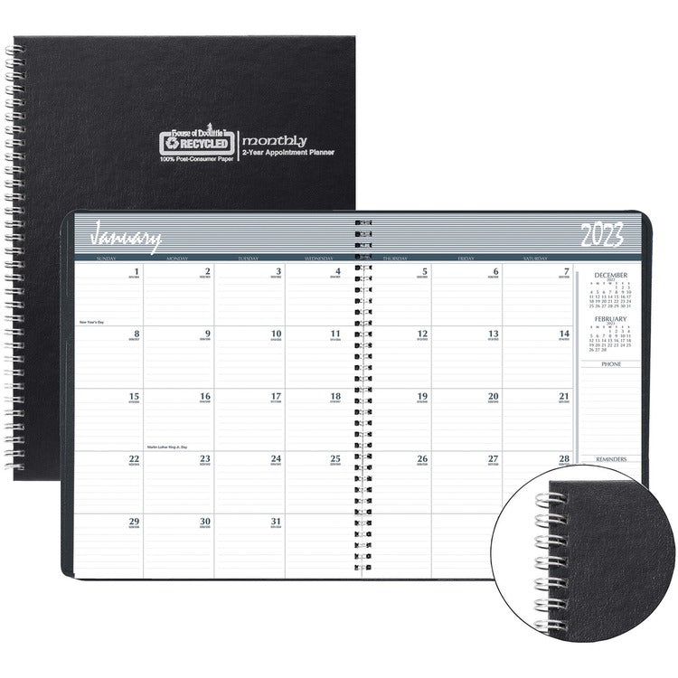 House of Doolittle Monthly Calendar Planner 2 Year Black Hard Cover 8-1/2 x 11 Inches [SKU - HOD262092]