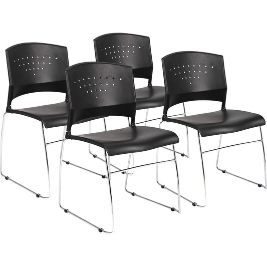 Boss Black Stack Chair With Chrome Frame 4 Pcs Pack [SKU - BOPB1400BK4]