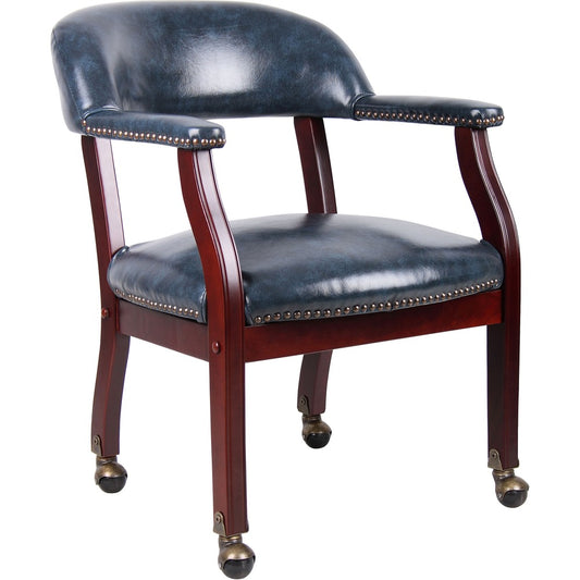 Boss Captain's Chair In Blue Vinyl with Casters [SKU - BOPB9545BE]