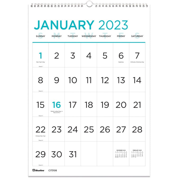 Blueline Blueline Large Print Monthly Wall Calendar [SKU - REDC173106]