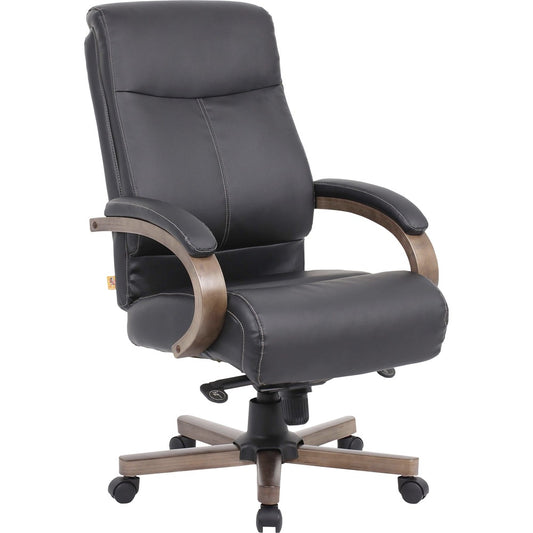 Lorell Wood Base Leather High-back Executive Chair [SKU - LLR69590]